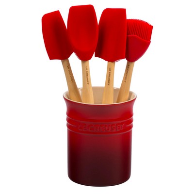 Le Creuset 5Pc Craft Series Silicone Utensil Set W/ Crock Cerise