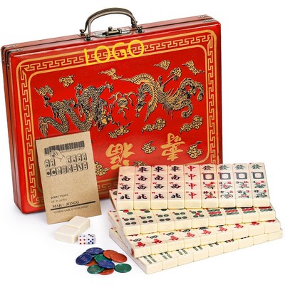 Vintage Style Portable Mahjong Game Set in Antique Leather Case