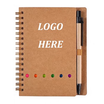 Kraft Paper Notebook w/ Pen & Sticky Notes
