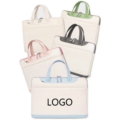 Color Blocking PU Leather 15.6-inch Computer Bag