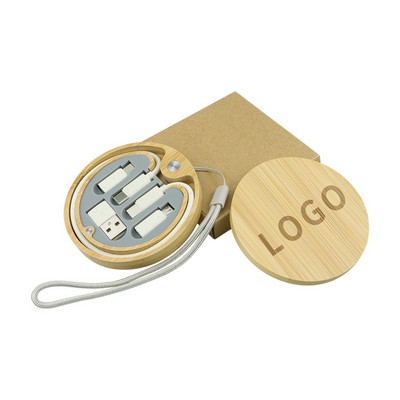 Bamboo Multi-Device Charging Cable Kit in Round Case