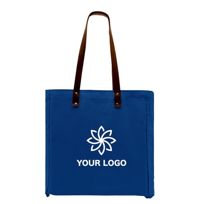 Leather Handle Zip Top Dyed Canvas Gusset Tote Bag