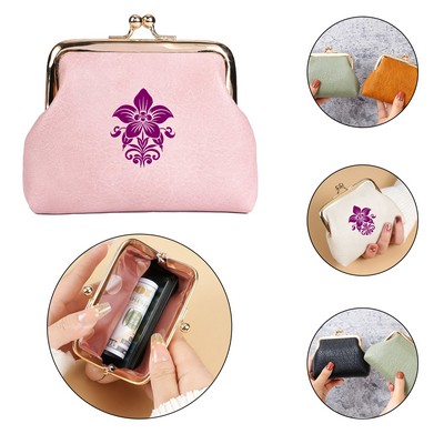 Kiss Lock PU Leather Coin Purse