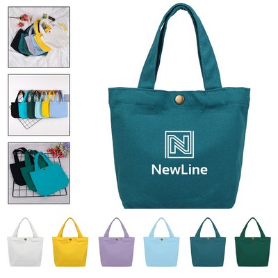 Colorful Small Canvas Grocery Tote Bag W/ Snap Closure