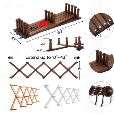 14-Hook Wooden Hat Rack, Expandable Wall Mounted