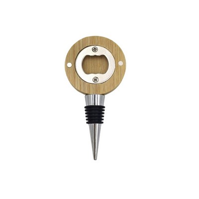 Round Bamboo 2-in-1 Wine Stopper and Bottle Opener