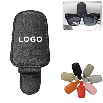 PU Leather Magnetic Car Sunglasses Holder Clip