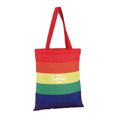 Rainbow Striped Canvas Shopping Tote Bag