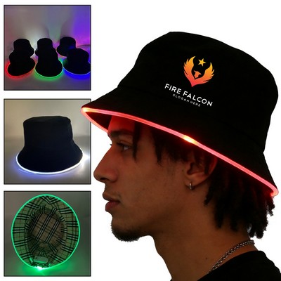 LED Light Up Bucket Hat – Glowing Neon Brim Fisherman Hat