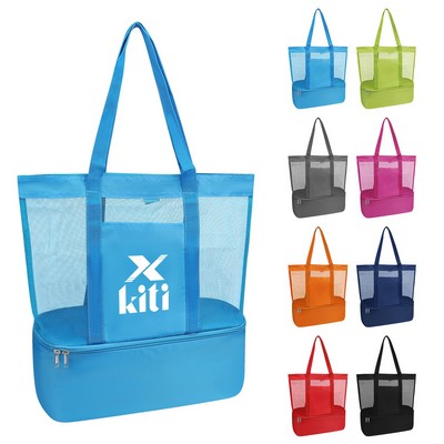 Nylon Mesh Beach Tote Bag W/ Cooler Compartment