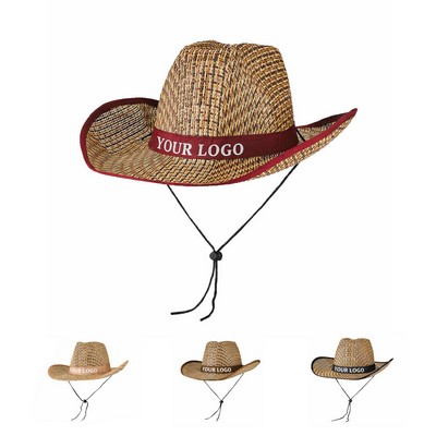 Curved Brim Woven Straw Cowboy Hat