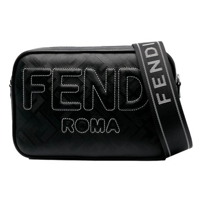 Fendi Roma Black Shadow Leather Canvas Camera Crossbody Bag