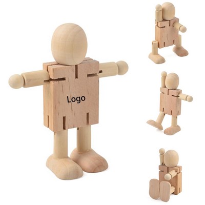 Wooden Poseable Robot Action Figures