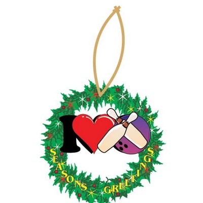 I Love Bowling Promotional Wreath Ornament w/ Black Back (10 Square Inch)