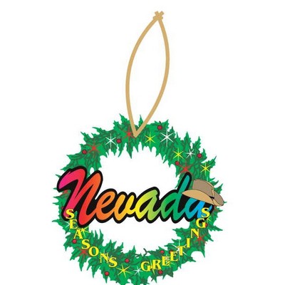 Nevada w/ Cowboy Hat Promotional Wreath Ornament w/ Black Back (3 Square Inch)