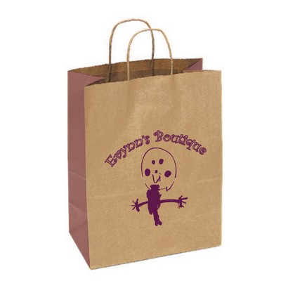 100% Recycled Custom Paper Tan Kraft Shopping Bag w/ Twisted Handles (13.75"x7"x17.25")