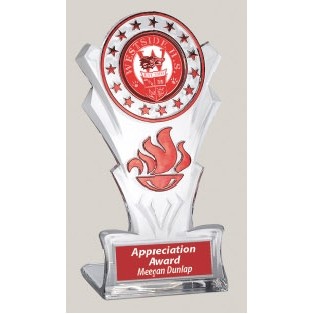 8" Clear/Red Lucite Torch Stand Award w/DCP or Flexibrass