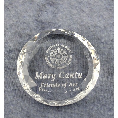 Crystal Round Multi-Faceted Paperweight