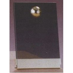 Smoked Glass Plaque Award w/Gold Tennis Accent, Gold Plastic Mounts & Base (4"x6.5")