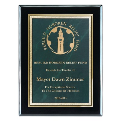 Plaque - 9"x12" Piano Wood Plaque w/ Green Frosted Marble Plate (7"x10")