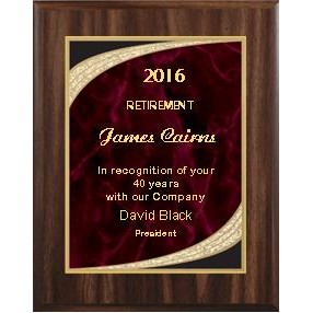 Walnut Plaque 7" x 9" - Red/Gold 5" x 7" Majestic Plate