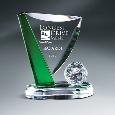 Crystal Golf Ball and Green Accented Pin on Clear Base (Small)