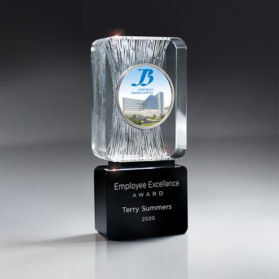 Carved Clear Crystal on Black Base w/Digi-Color Logo Medallion