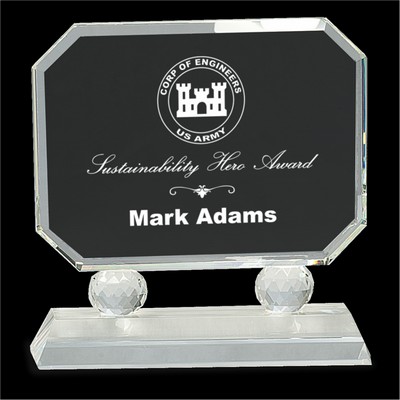 RUSH AWARD/Rectangle Crystal Award on Clear Pedestal Base (7")