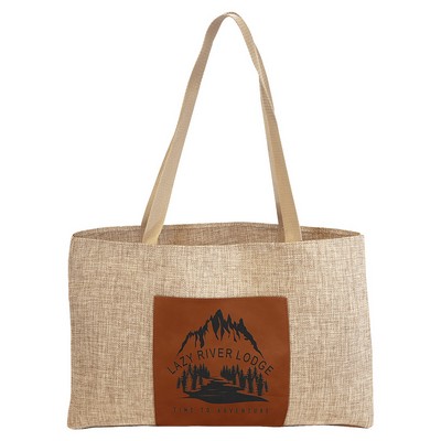 Burlap Bag with Leatherette Gusset