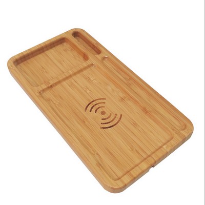 Bamboo Tray With Wireless Fast Charger