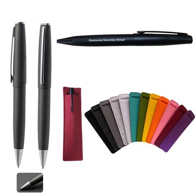 Metal Ballpoint Pen W/ Felt Sleeve