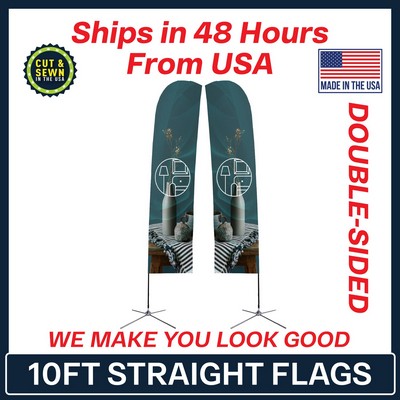 10' Double Sided Premium Straight Flag with Chrome X Base & Carry Bag - Made in the USA