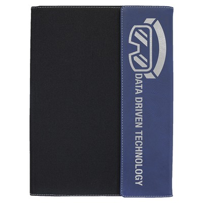 9 1/2"x12" Blue/Silver Leatherette / Black Canvas Portfolio w/Notepad