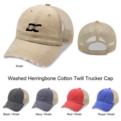 6 Panel Herringbone Low Profile Distressed Trucker Cap