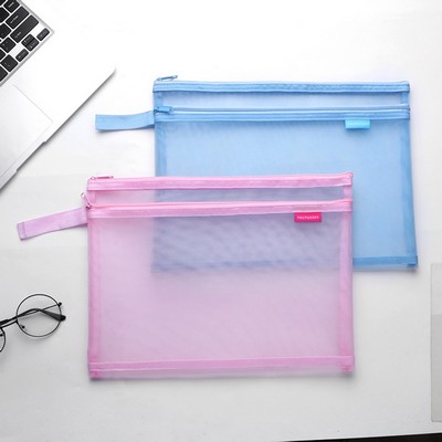 Double-deck Mesh Zipper File Folders