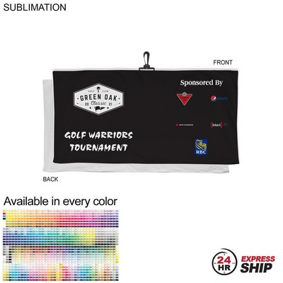 24 Hr Express Ship - Oversized Golf Towel in Soft Velour Terry, w/Black Hook, Sublimated, (24"x48")