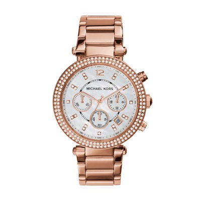 Michael Kors Ladies Parker Rg-Tone Ss Bracelet Watch Mothr Of Pearl Dial