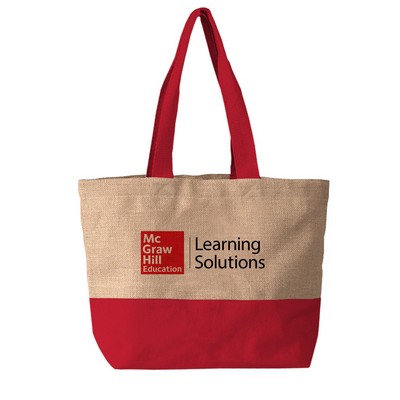 Jute Burlap Tote Bag w/Cotton Handles