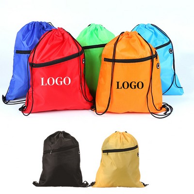 210D Drawstring Backpack Zipper Headphone Jack Drawstring Bag