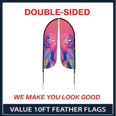 Value 10' Feather Flag - Double Sided w/Spike Base and Carry Bag