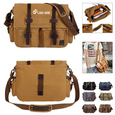 Military Canvas Messenger Bags W/ Two Front Pockets