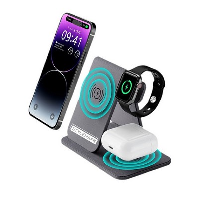 3" 1 Leather Wireless Charging Station