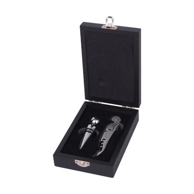 Stainless Steel Wine Opener & Stopper Set in a Wood Case