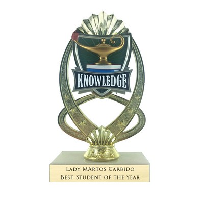 7 1/4" Full Color Modeled Lamp of Learning Trophy on Marble Base