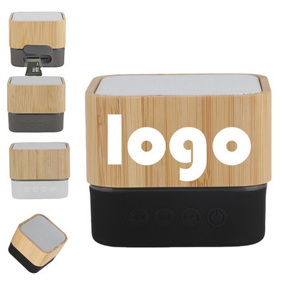 Bamboo Square Mini Portable Speaker W/ With Memory Playback
