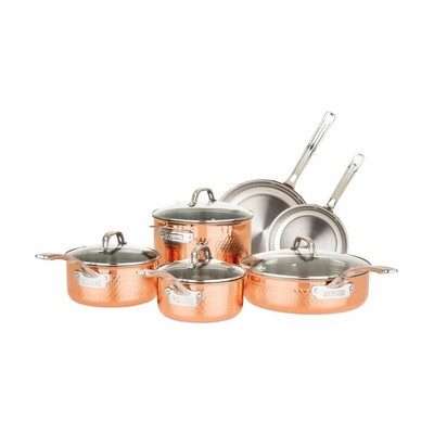 Hammered Copper Clad 10Pc Cookware Set