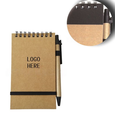 Pen-Included Kraft Paper Spiral Notebook