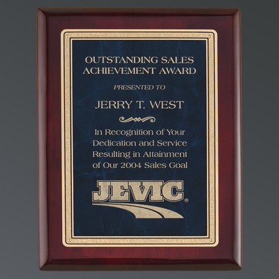 Rosewood Piano Finish Plaque, Sapphire Marble LaserFX® Plate w/Florentine, Medium (8"x10-1/2")