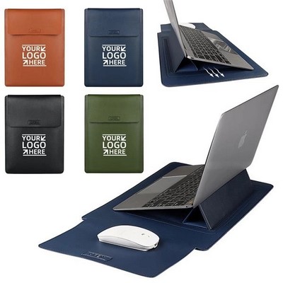 Premium PU Leather Multi-Function Laptop Sleeve Case with Adjustable Stand