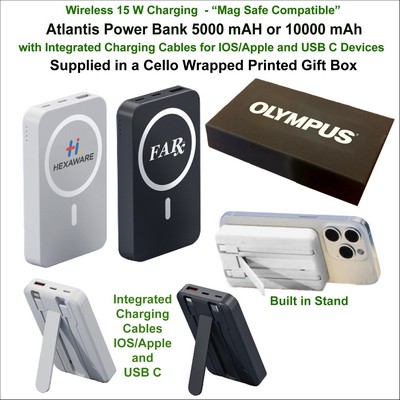 Atlantis Power Bank Integrated Charging Cables 5000 mAh "Mag Safe" In a Cello Wrapped Gift Box
